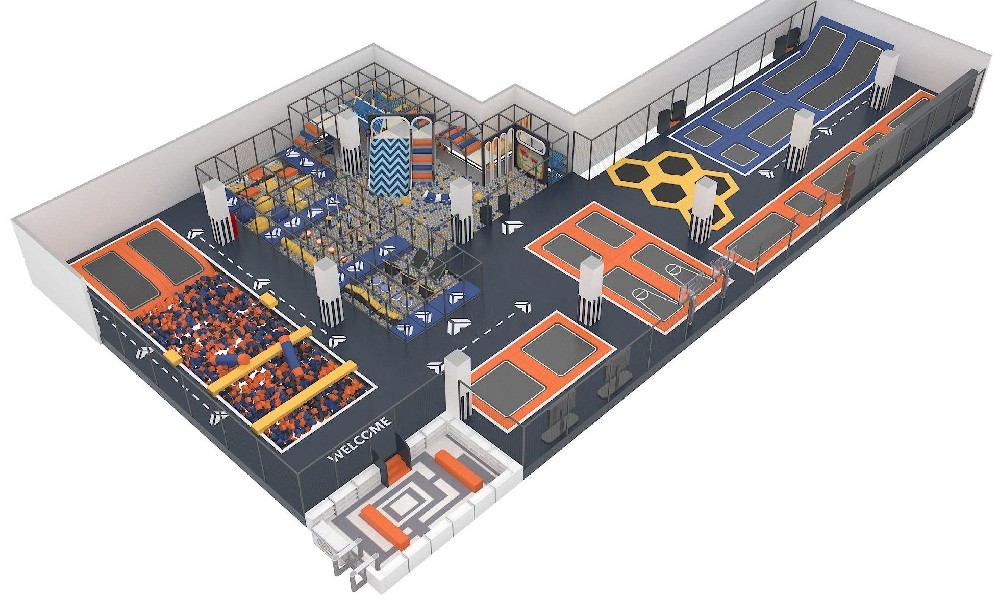 Indoor trampoline, trampoline, rock climbing and sliding rope multifunctional park