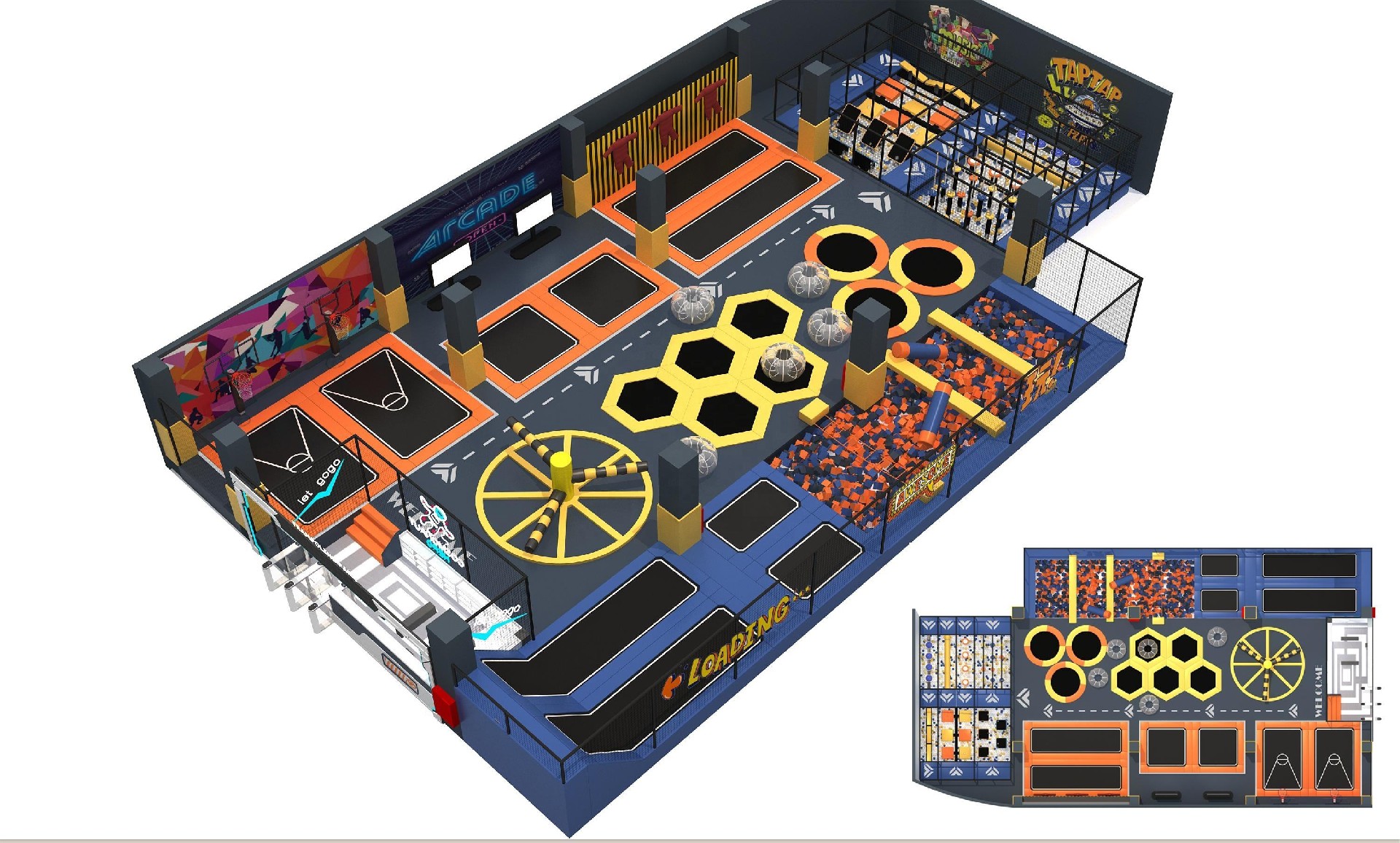Indoor trampoline, trampoline, rock climbing and sliding rope multifunctional park